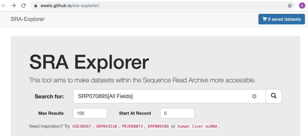 SRA-explorer search page